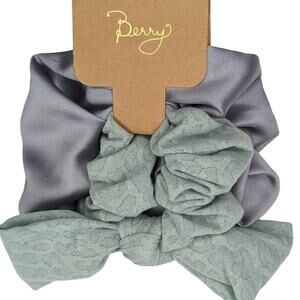 Hair Scrunchie Set Green Blue Bow Ponytail by Berry